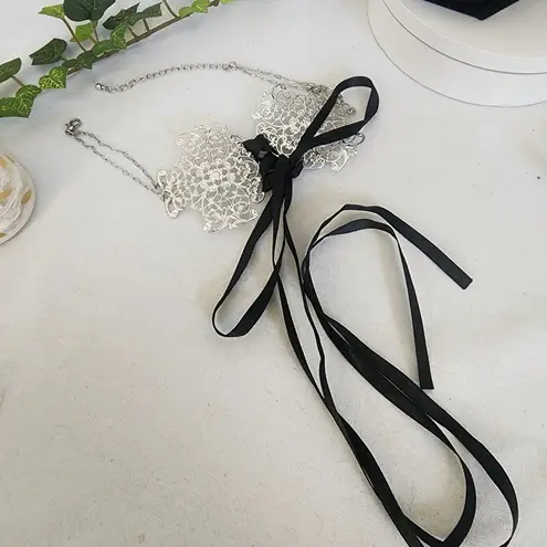 Silver Corset Tie Style Choker Necklace