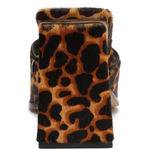 Schutz Womens LIZAH Square Toe Leopard Calf Hair Block Heel Sandals Shoes 7.5M