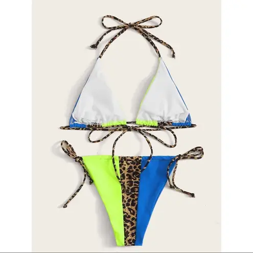 SheIn  Colorblock Triangle Tie Side Bikini Swimsuit Size M.