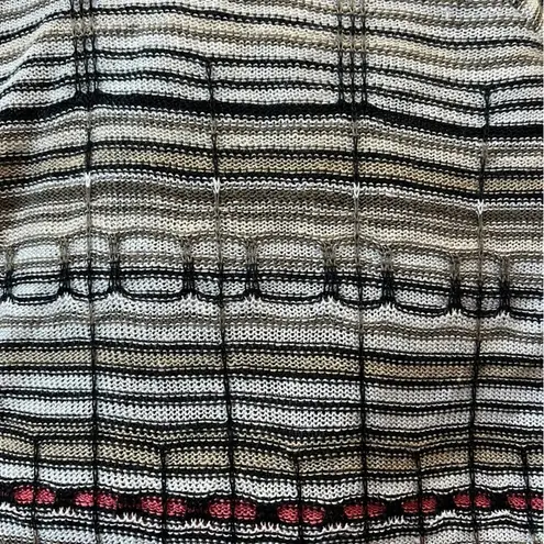 Nic+Zoe Open front striped linen cardigan Sweater Khaki/Black/White Womens 2X