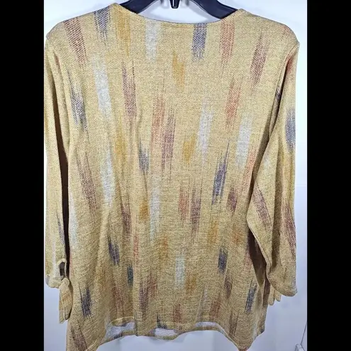 cj banks  Size 1X Mustard Multi Autumn Color Swatch Sweater  3/4 Tie Sleeves