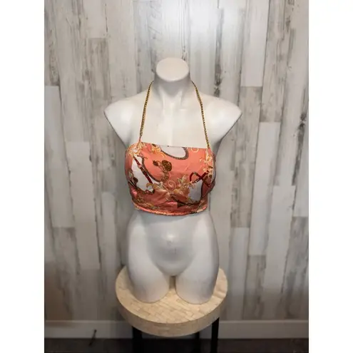 Penelope Boutique Satin Chain Halter Crop Top Pink Baroque Scarf Tie Back – Size Orange Size M