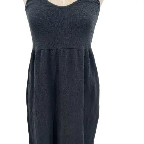 Nation Ltd Harmony Dress Smocked Mini Sleeveless Pima Cotton Black Size Medium