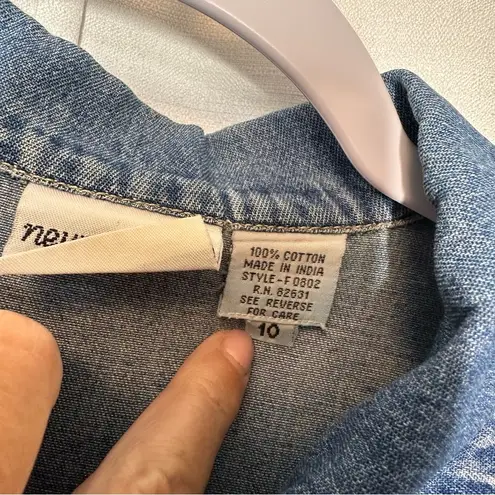 Newport News VINTAGE 90s Western Pearl Snap Chambray Cottagecore Denim Shirt 10