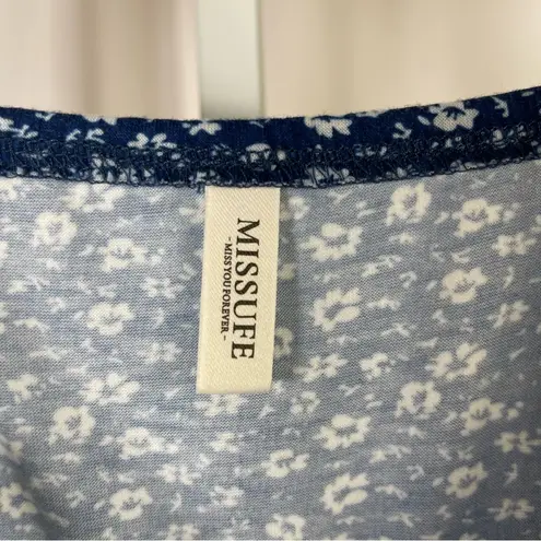 Missufe XL Chic Ditsy Floral Spaghetti Strap Mini Dress Ruched Boho Flowy Blue
