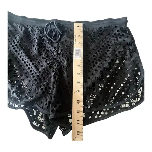 Black Crochet Swimming SHORTS Hollow Out Lace Over SWIM BOTTOM LG Women's NWOT