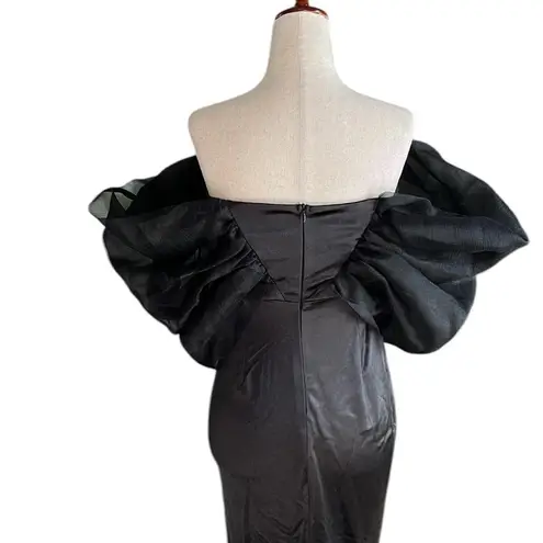 Faeriesty Elegant Off Shoulder Short Sleeve Satin Dress Black