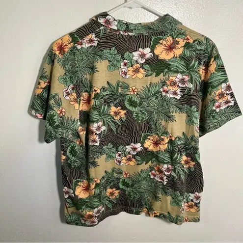 Vintage Shenanigans Short Sleeve Button Down Tropical Floral L Tan Size L
