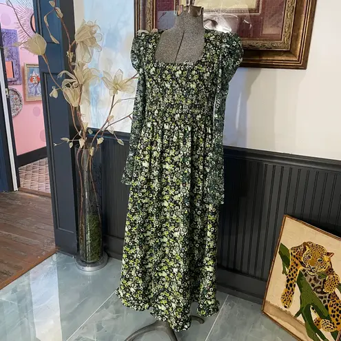 Scotch & Soda Maison Floral Print Lace Smocked Cottage Core Midi Dress - S 💛🎀