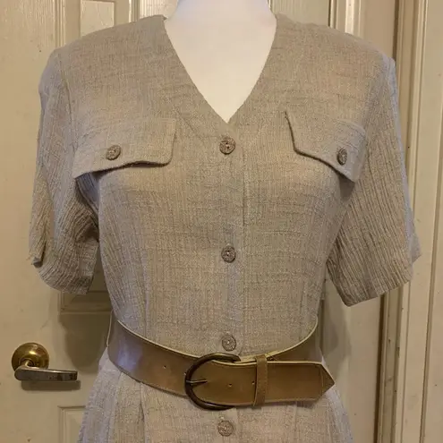 Ronni Nicole Vintage Beige Pleated Front Button Closure Pencil Size 8 Dress 1674