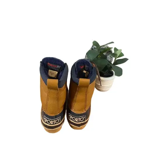 Sporto Beige Leather Insulated Lace Up Duck Rain Boots Women Sz 6