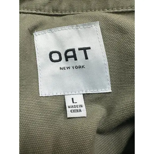 Oat New York 100% Cotton Twill Self Tie Belt Cargo Pockets Utility Jumpsuit L Green Size L