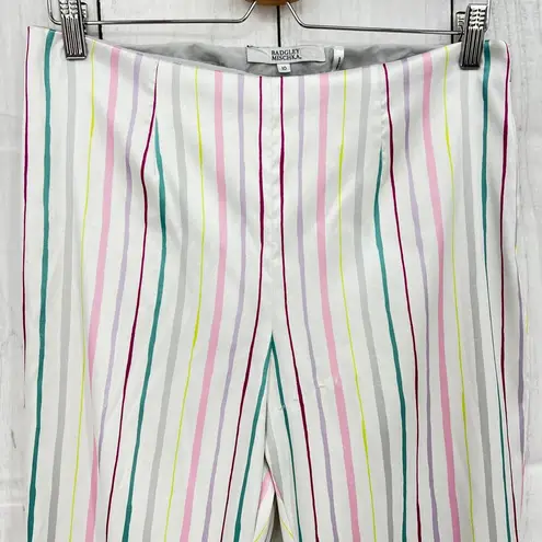 Badgley Mischka US 10 White Pastel Striped Crop Pants High Waist