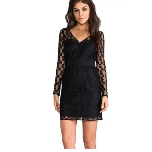 Milly  Black Lace Overlay‎ Sweetheart Silk Sheath Dress Size 6 Little Black Dress