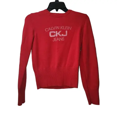Calvin Klein Jeans Calvin Klein CKJ Jeans Red Cotton Knit Sweater Top Logo Size M