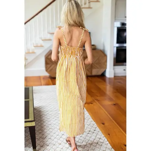 Emerson Fry India Collection Size M Cayman Dress Marigold Stripe Organic Linen Yellow Size M