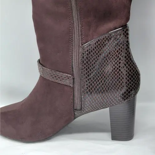 Karen Scott Sharonn Brown Knee High Boots 7.5M Faux Suede Chunky Block Heel