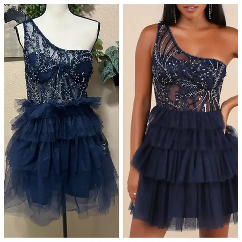 Lulus Fanciful Charm Navy Mesh Beaded Tiered One