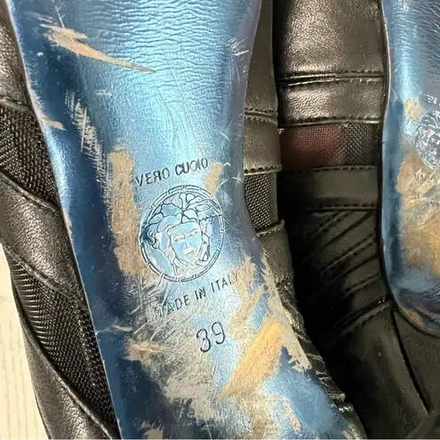 Versace  Black Leather Mesh Heels