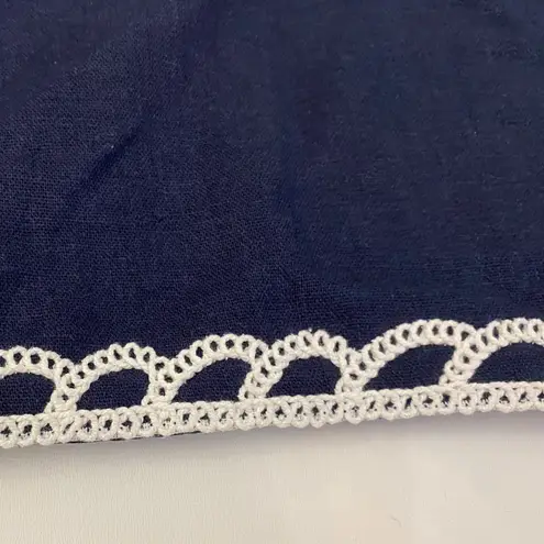 Christian LaCroix Linen Blue White Scallop Embroidered Smocked Crop Top - L NWT