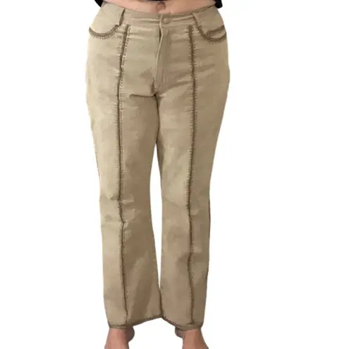 Vintage Suede Brown Leather Pants 12 Braided Trim western festival boho lined