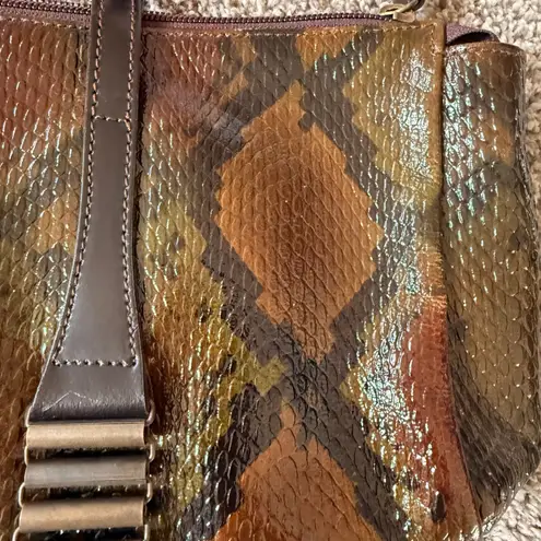 Vtg Tosca Blu Made Italy Leather Python Embossed Shoulder Shopping Bag Elegant Brown