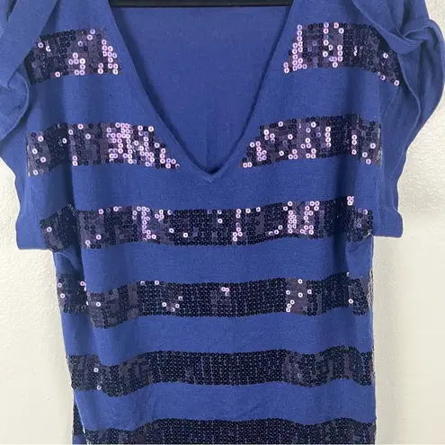 Baby Phat Blue Wool Blend Sequin Deep V-Neck Short Sleeves Sweater Dress Size 2X