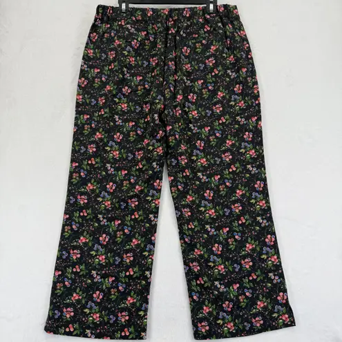 Hill House Winston Floral Print Wide Leg Pants Black Pink Blue XL Extra Large