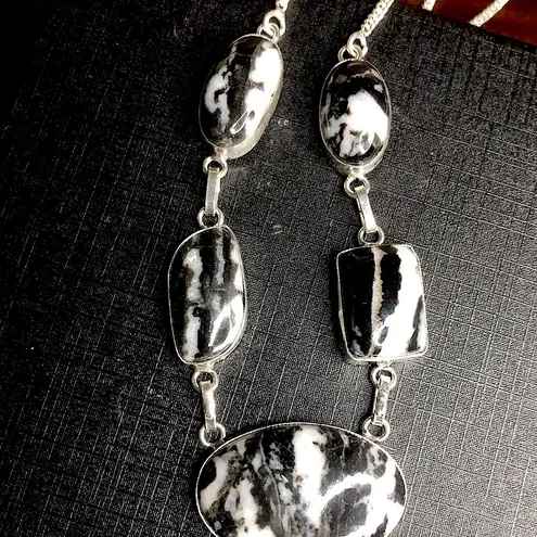 Sterling Silver Old Southwest White Buffalo Turquoise Cabochon Link Necklace 925