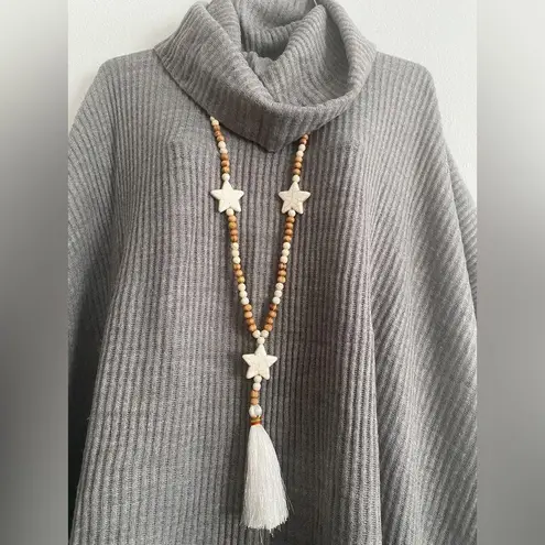 Boho Pine Tree Beaded Tassel Stars Sweater Necklace Ladies Simple Fringe Accesor Tan