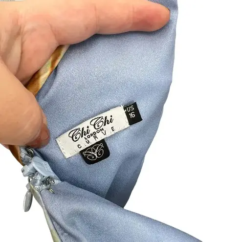 Chi Chi London Chi Chi London Floral Print Ruffle Pleated Midi Dress in Blue Curve US 16