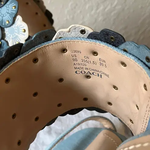 Coach : Blue Mae (G3689) Mule  Sandals- Tea Rose Appliqué- 9