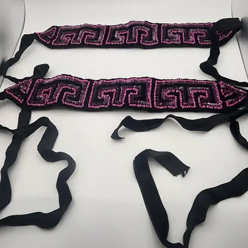 Vintage Arpad Accessories Black & Pink Beaded Accent Straps