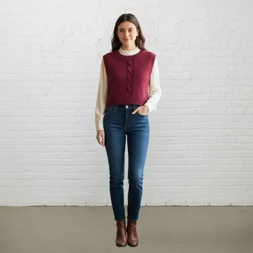 Vintage Genesis Sweater Vest S Cable Knit Sleeveless Burgundy Wine Red