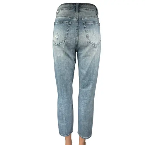 Eunina Tobi Women's Blue Distressed Super High Rise Crop Denim Mom Jeans Size 5