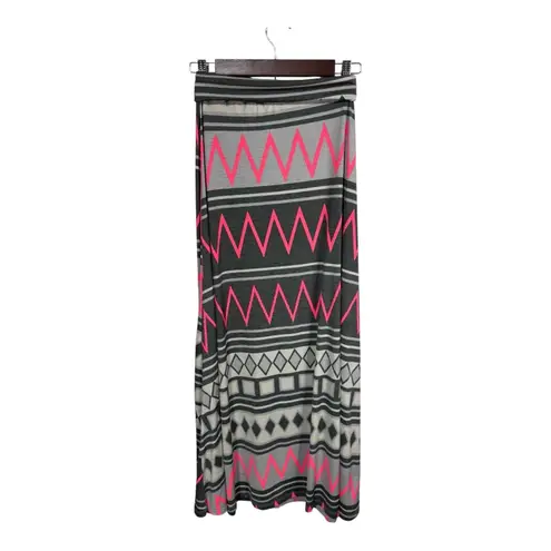 Vanilla Bay Aztec Tribal Maxi Skirt Gray Pink Chevron Boho Foldover Waist S