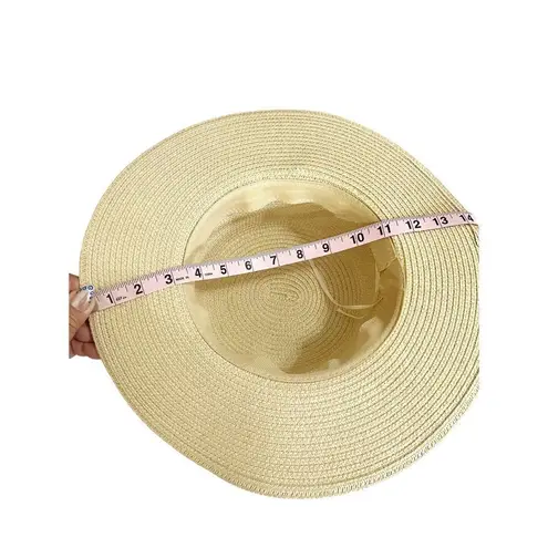 Woven Boater Hat with Baby Blue Grosgrain Ribbon