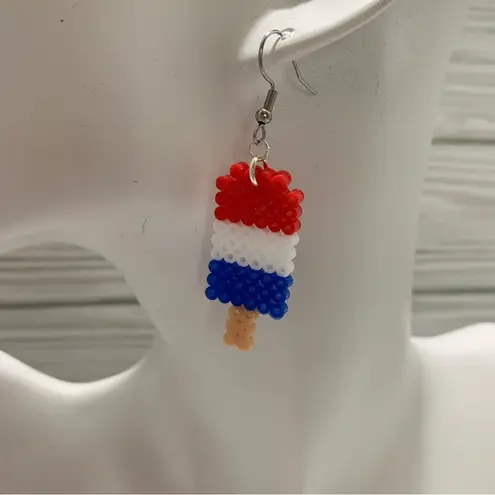 Handmade Pixel Bead Jewelry, 4th of July Popsicle Earrings, Novelty Earrings