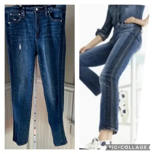 J Crew Jeans Vintage Straight Blue Wash Denim Distressed Size 31T Tall Stripe