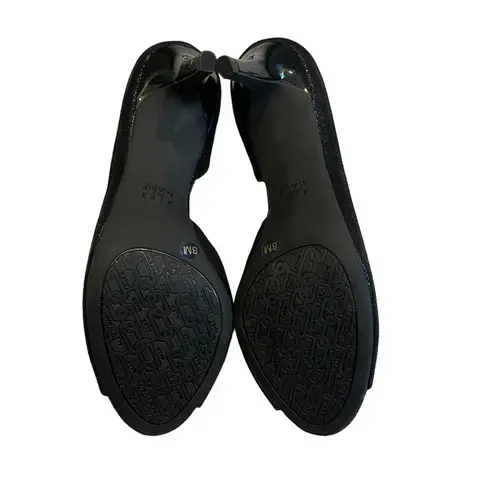 Alex Marie Black Leather D'Orsay Pumps Beaded Flower Rosette, Sz 8