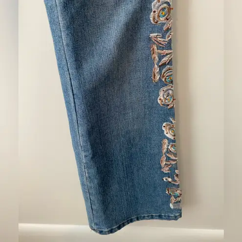 Y2K Vintage Embellished Embroidered Beaded Flare Jeans Low Rise 2000s Fairy Boho Blue Size 27