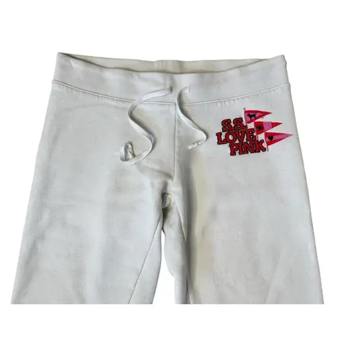 Y2K VICTORIA’S SECRET PINK White Fleece Campus Sweatpants Red Patch Letters Sz L Size L