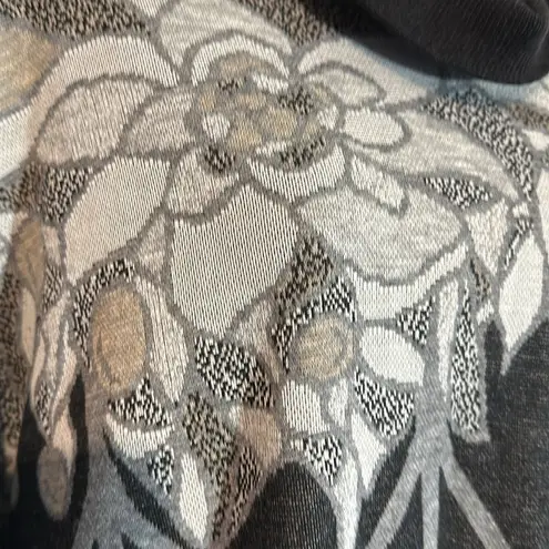 Top Notch 1980s Tunic Length Gray Floral Geometric Print Cowl Neck Sweater 1X Black