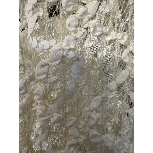 HW Collections Formal Womens Dress Size 12 Lace Cream Ribbon Sequin Vintage