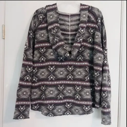 NSF Gray Pink Tribal Aztec Hoodie Sweatshirt Pink Size M