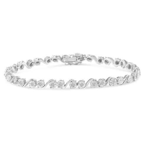 Brilliance NEW Haus of  Sterling 1/10 Cttw Diamond "S" Link Tennis Bracelet 7.25"