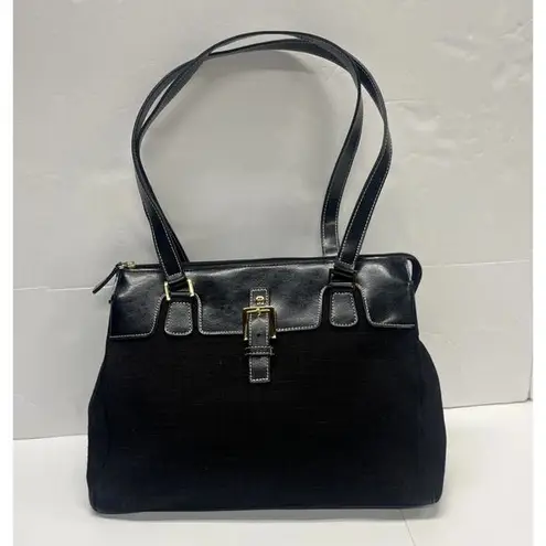 Etienne Aigner Linen Blend & Faux Leather Shoulder Bag Purse Double Handle