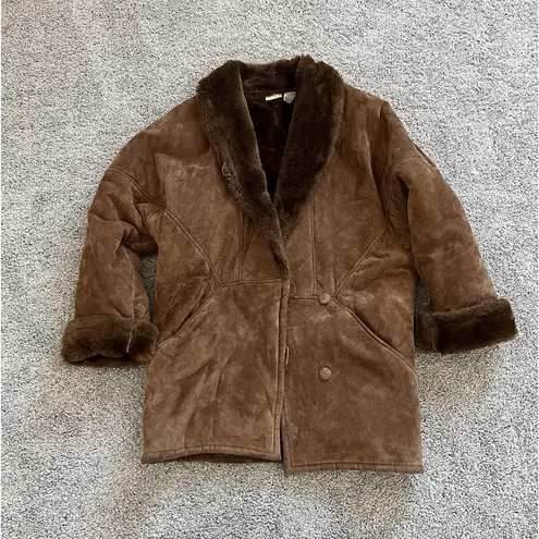 Vintage Spiegel Suede Leather Coat Faux Fur Lined Chocolate Brown Jacket Size M