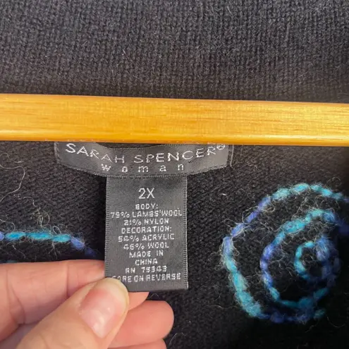 Sarah Spencer Lambswool Knit Swirl Artsy Cardigan Sweater Black Blue Size 2X