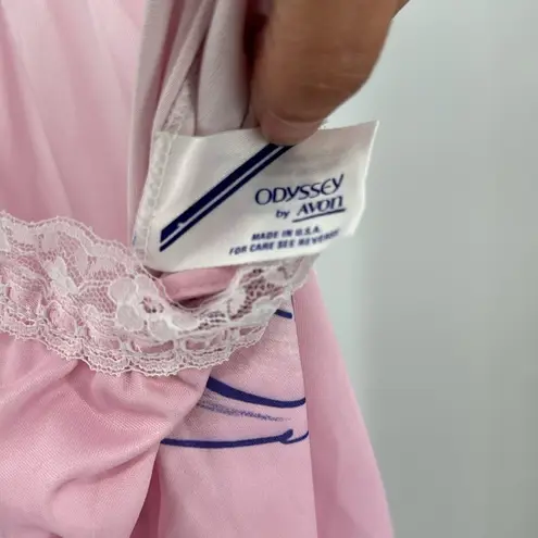 Odyssey by Avon Pink floral Lace Trim slip nightie and matching Robe S vintage
